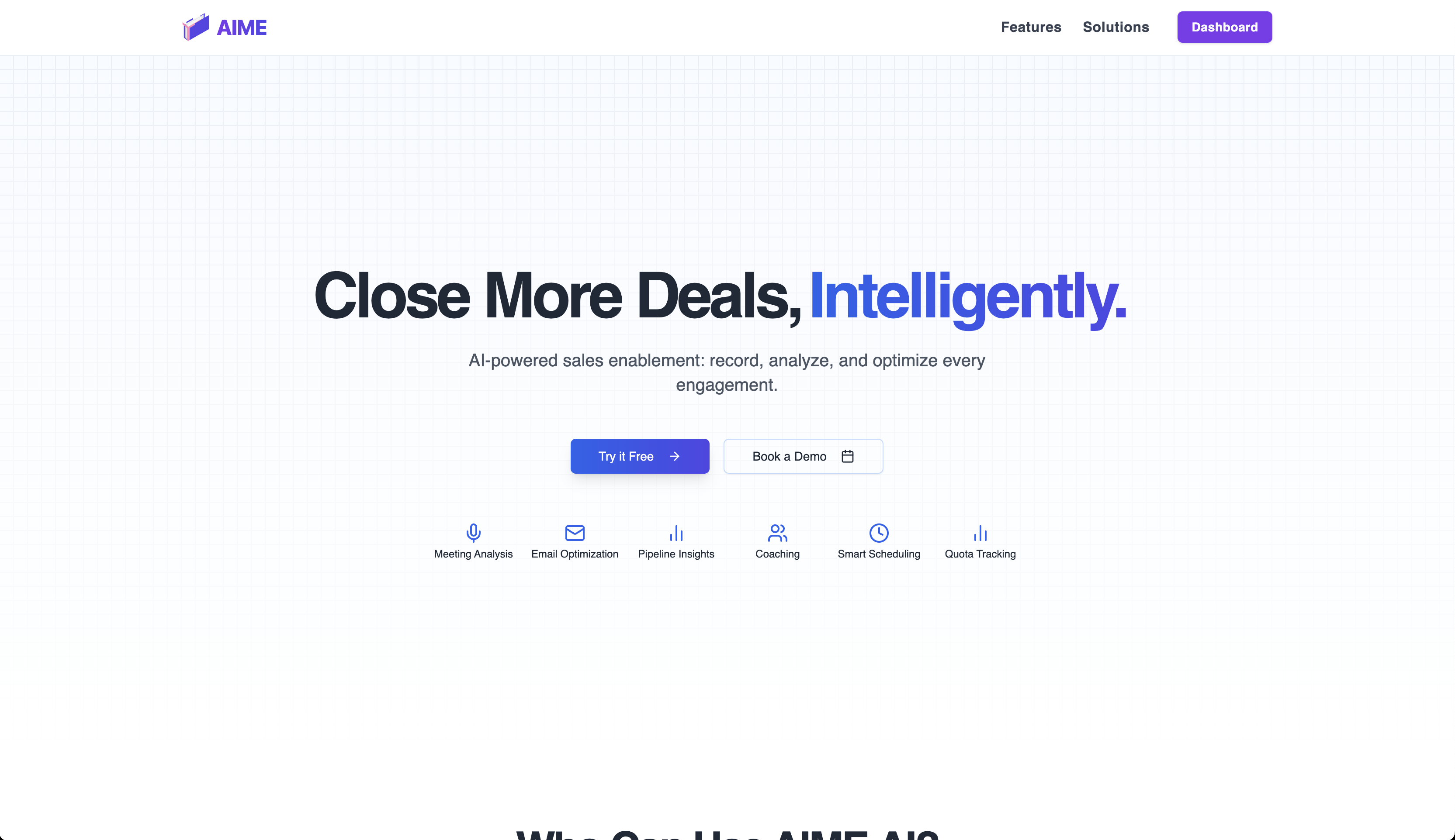AIME operator console: meetings, calendar, voice-agent configuration